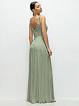 Rear View Thumbnail - Sage Cowl Neck Chiffon Maxi Dress with Hand-Worked Petal Straps