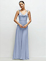 Front View Thumbnail - Sky Blue Cowl Neck Chiffon Maxi Dress with Hand-Worked Petal Straps