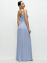 Rear View Thumbnail - Sky Blue Cowl Neck Chiffon Maxi Dress with Hand-Worked Petal Straps