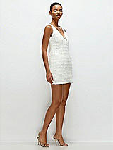 Side View Thumbnail - Ivory Shimmer Sleeveless Luxe Bridal Tweed Mini Sheath Dress with Rhinestone Trim