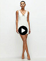 Video 1 Thumbnail - Ivory Shimmer Sleeveless Luxe Bridal Tweed Mini Sheath Dress with Rhinestone Trim