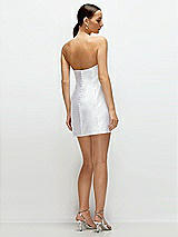 Rear View Thumbnail - White Strapless Satin Litte White Mini Dress with Handmade Flower Detail