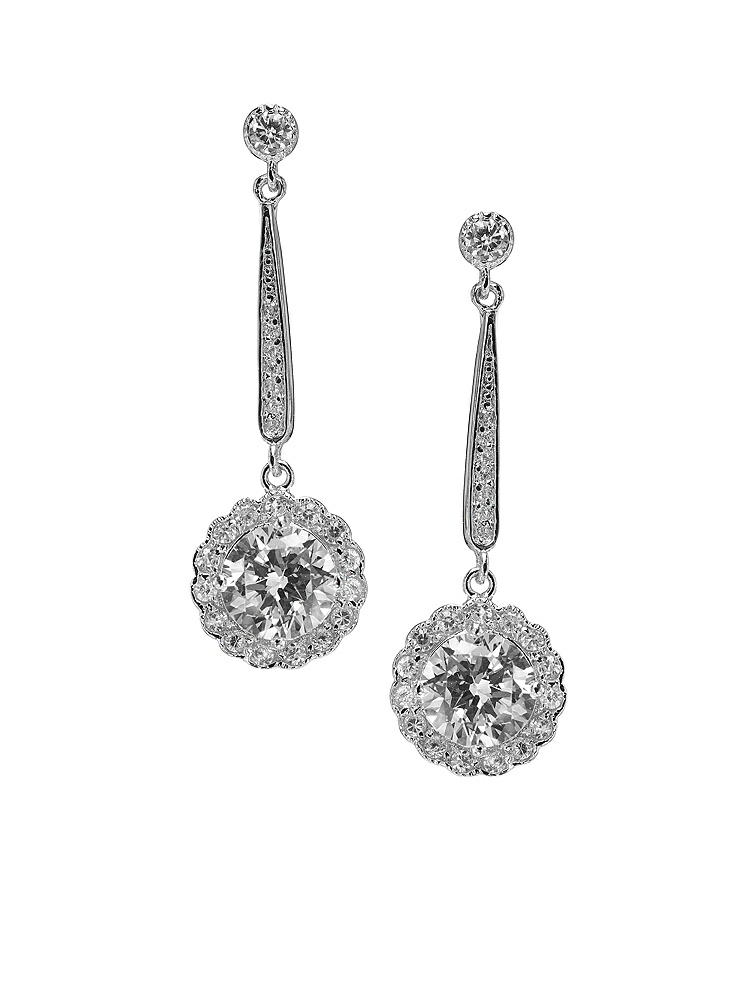 Front View - Cubic Zirconia Drop Flower CZ Solitaire Earrings