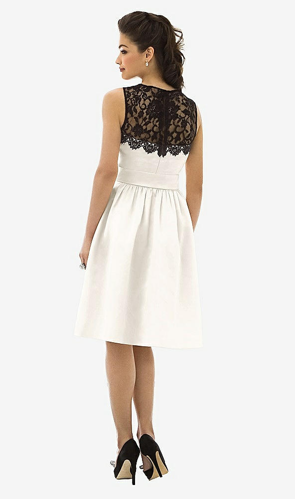 Back View - Ivory Lace Neck Midi Satin Sleeveless Dress