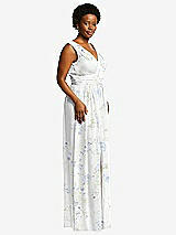 Alt View 1 Thumbnail - Bleu Garden Sleeveless Draped Chiffon Maxi Dress with Front Slit