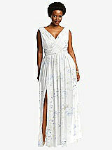 Front View Thumbnail - Bleu Garden Sleeveless Draped Chiffon Maxi Dress with Front Slit