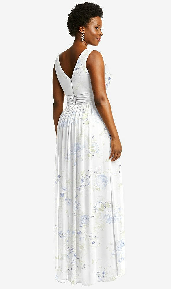 Back View - Bleu Garden Sleeveless Draped Chiffon Maxi Dress with Front Slit