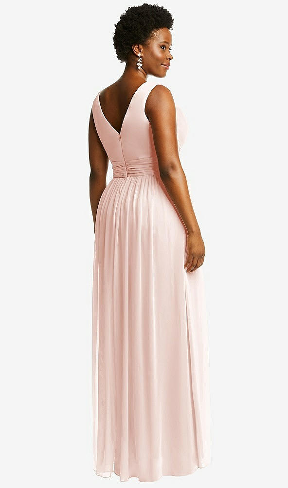 Back View - Blush Sleeveless Draped Chiffon Maxi Dress with Front Slit