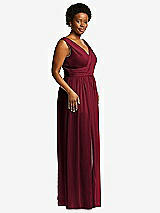 Alt View 1 Thumbnail - Burgundy Sleeveless Draped Chiffon Maxi Dress with Front Slit