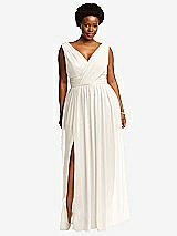 Front View Thumbnail - Ivory Sleeveless Draped Chiffon Maxi Dress with Front Slit