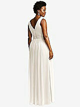 Rear View Thumbnail - Ivory Sleeveless Draped Chiffon Maxi Dress with Front Slit