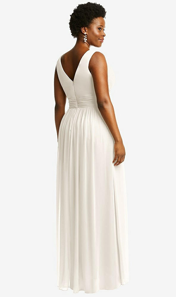 Back View - Ivory Sleeveless Draped Chiffon Maxi Dress with Front Slit