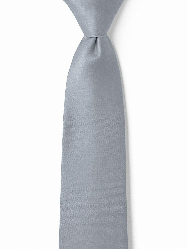 Front View - Platinum Matte Satin Boy's 14" Zip Necktie by After Six