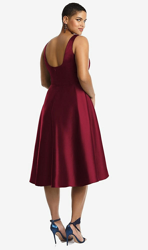 Back View - Burgundy Bateau Neck Satin High Low Cocktail Dress