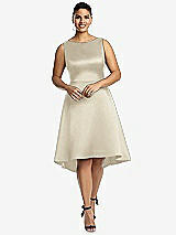 Front View Thumbnail - Champagne Bateau Neck Satin High Low Cocktail Dress