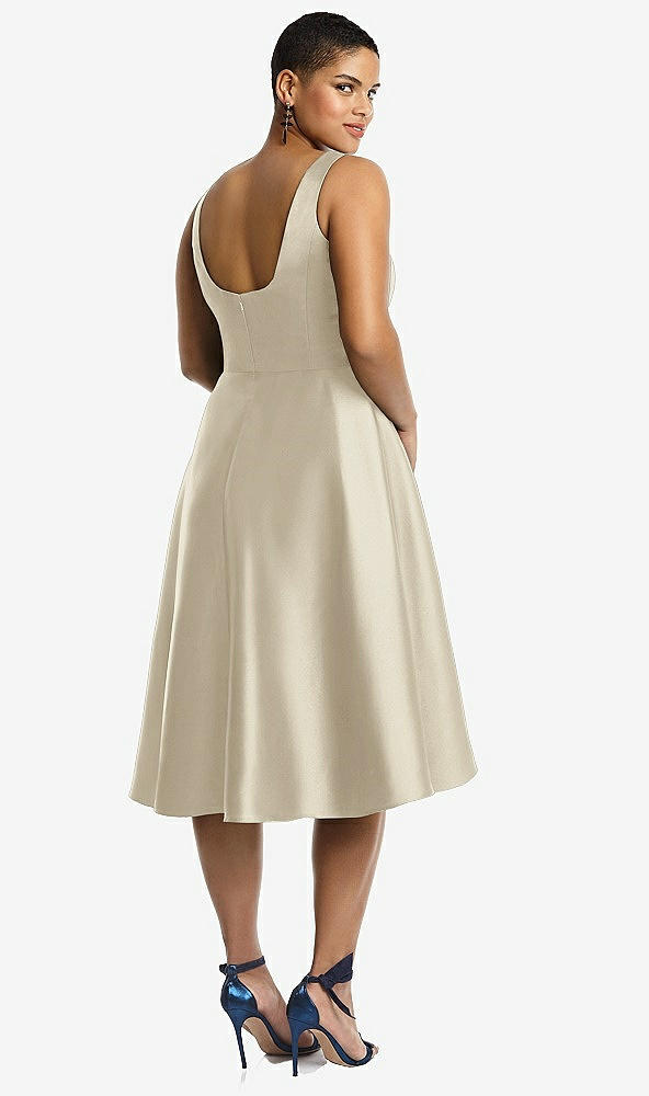 Back View - Champagne Bateau Neck Satin High Low Cocktail Dress