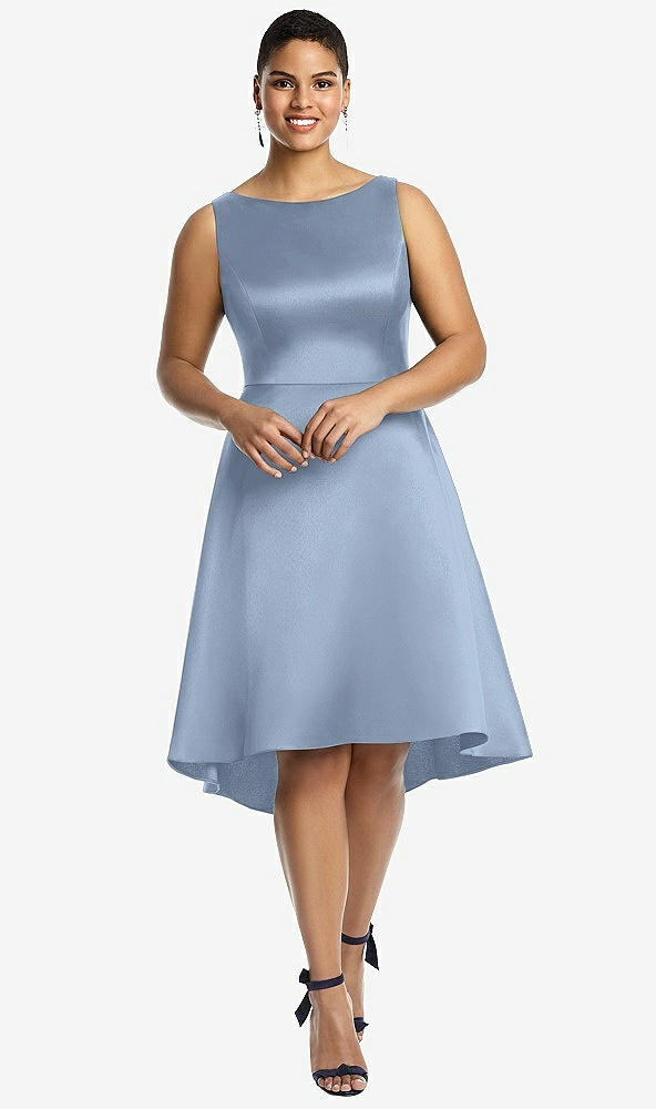 Front View - Cloudy Bateau Neck Satin High Low Cocktail Dress