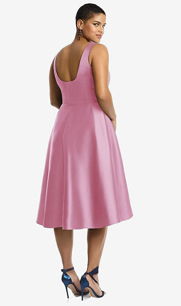 Back View - Powder Pink Bateau Neck Satin High Low Cocktail Dress