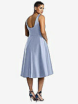 Rear View Thumbnail - Sky Blue Bateau Neck Satin High Low Cocktail Dress