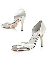 Rear View Thumbnail - Ivory Curvey Satin and Silver Bridal Pump