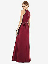 Rear View Thumbnail - Burgundy & Burgundy Sleeveless Keyhole Back Satin Maxi Dress