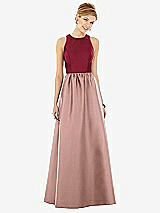 Front View Thumbnail - Neu Nude & Burgundy Sleeveless Keyhole Back Satin Maxi Dress