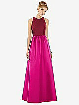 Front View Thumbnail - Think Pink & Burgundy Sleeveless Keyhole Back Satin Maxi Dress