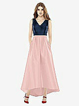 Front View Thumbnail - Rose & Midnight Navy Sleeveless Pleated Skirt High Low Dress with Pockets