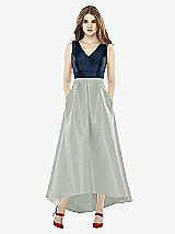 Front View Thumbnail - Willow Green & Midnight Navy Sleeveless Pleated Skirt High Low Dress with Pockets