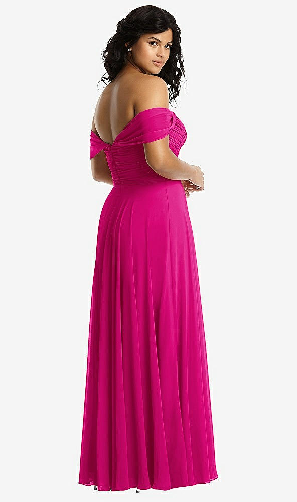 Back View - Think Pink Off-the-Shoulder Draped Chiffon Maxi Dress