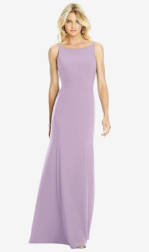 Back View - Pale Purple Bateau Neck Open-Back Trumpet Gown