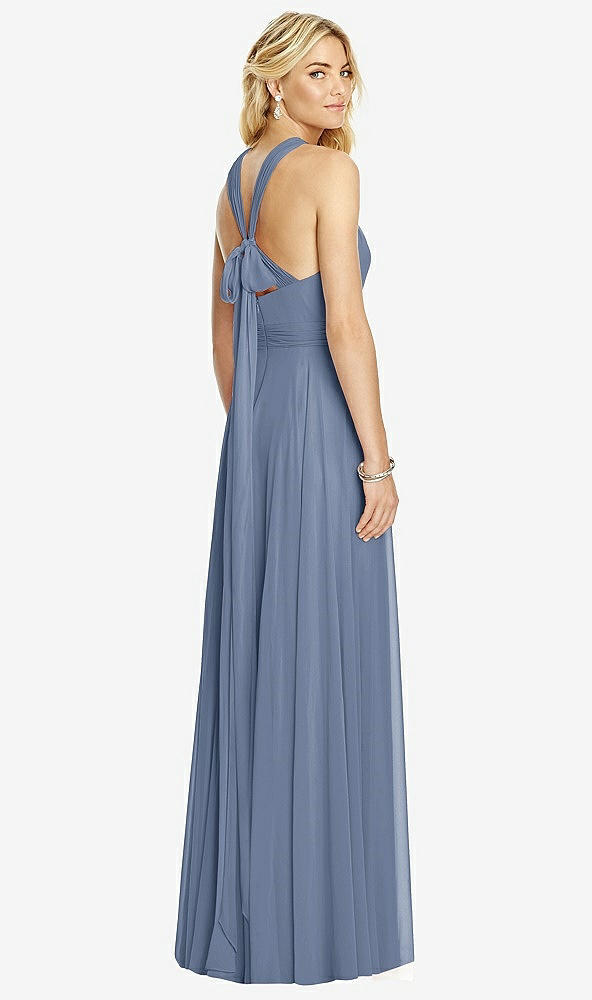 Back View - Larkspur Blue Cross Strap Open-Back Halter Maxi Dress