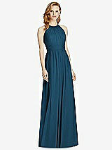 Front View Thumbnail - Atlantic Blue Cutout Open-Back Shirred Halter Maxi Dress