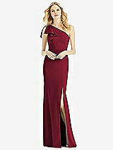 Alt View 1 Thumbnail - Burgundy Bowed One-Shoulder Trumpet Gown