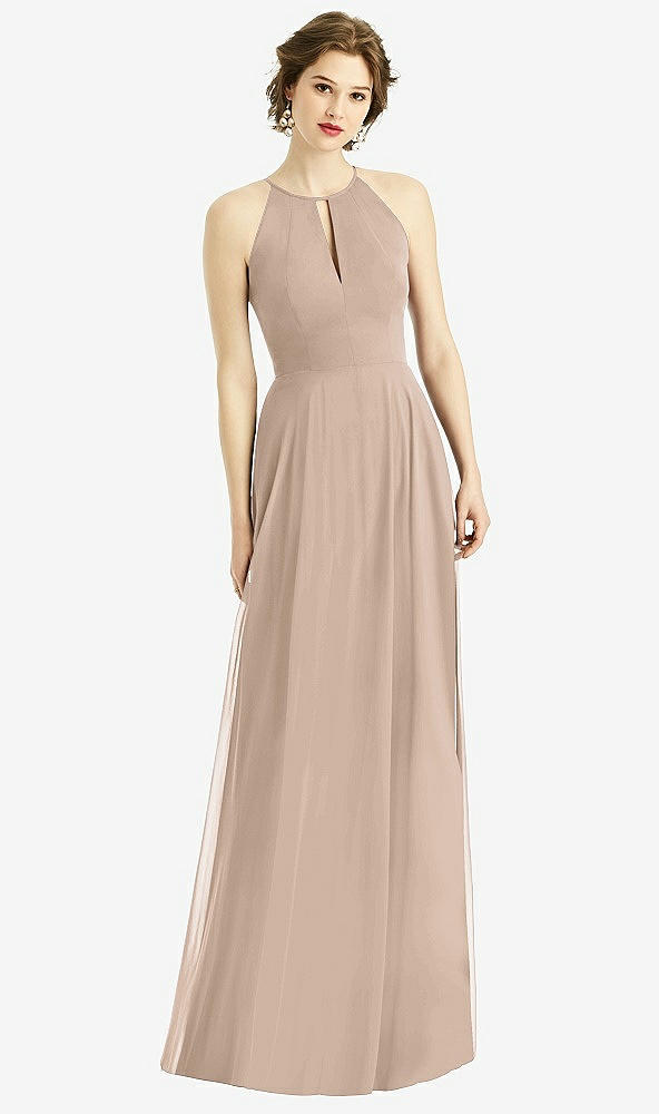 Front View - Topaz Keyhole Halter Chiffon Maxi Dress