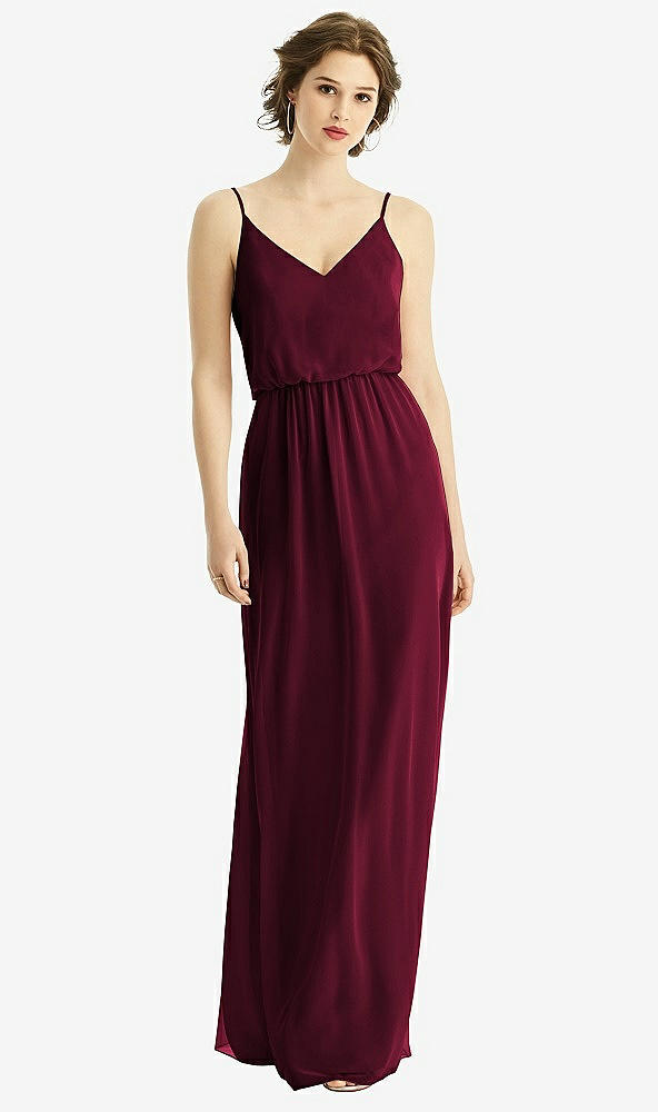 Front View - Cabernet V-Neck Blouson Bodice Chiffon Maxi Dress