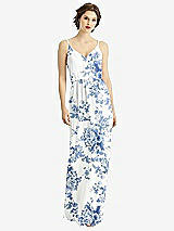 Front View Thumbnail - Cottage Rose Dusk Blue V-Neck Blouson Bodice Chiffon Maxi Dress