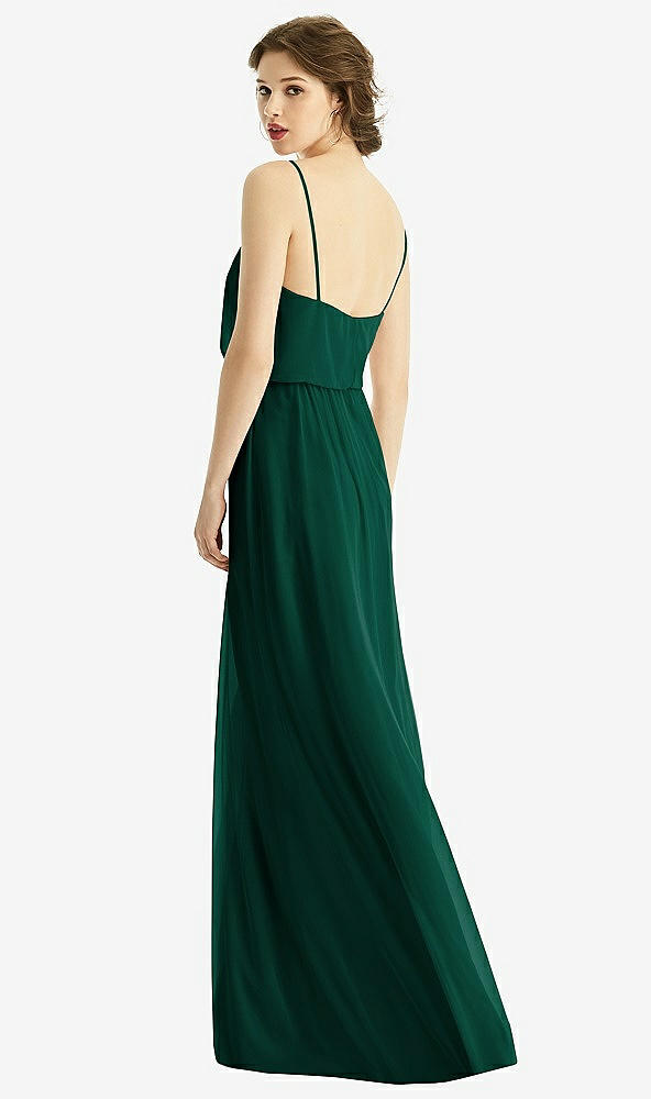 Back View - Hunter Green V-Neck Blouson Bodice Chiffon Maxi Dress