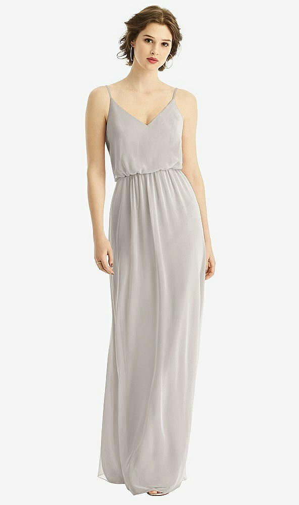 Front View - Oyster V-Neck Blouson Bodice Chiffon Maxi Dress