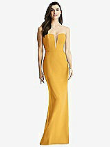 Front View Thumbnail - NYC Yellow & Light Nude Sheer Plunge Neckline Strapless Column Dress