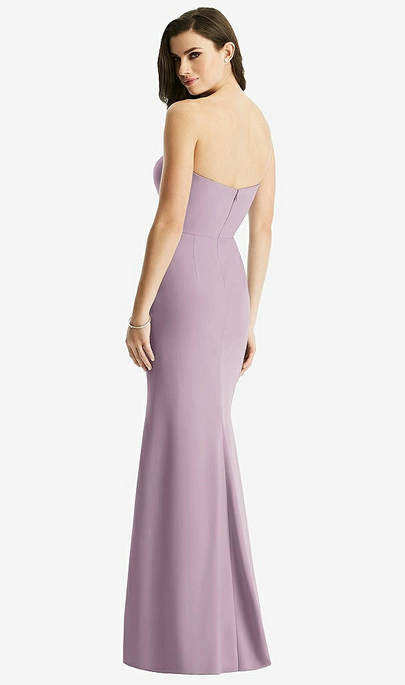 Back View - Suede Rose & Light Nude Sheer Plunge Neckline Strapless Column Dress