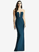 Front View Thumbnail - Atlantic Blue & Light Nude Sheer Plunge Neckline Strapless Column Dress