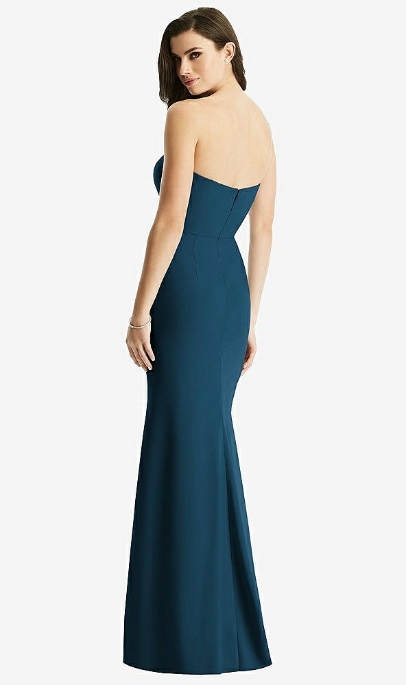 Back View - Atlantic Blue & Light Nude Sheer Plunge Neckline Strapless Column Dress