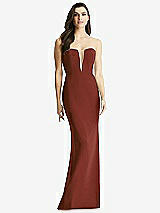 Front View Thumbnail - Auburn Moon & Light Nude Sheer Plunge Neckline Strapless Column Dress