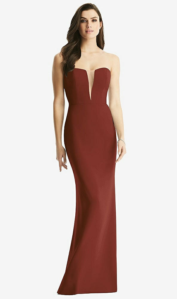 Front View - Auburn Moon & Light Nude Sheer Plunge Neckline Strapless Column Dress