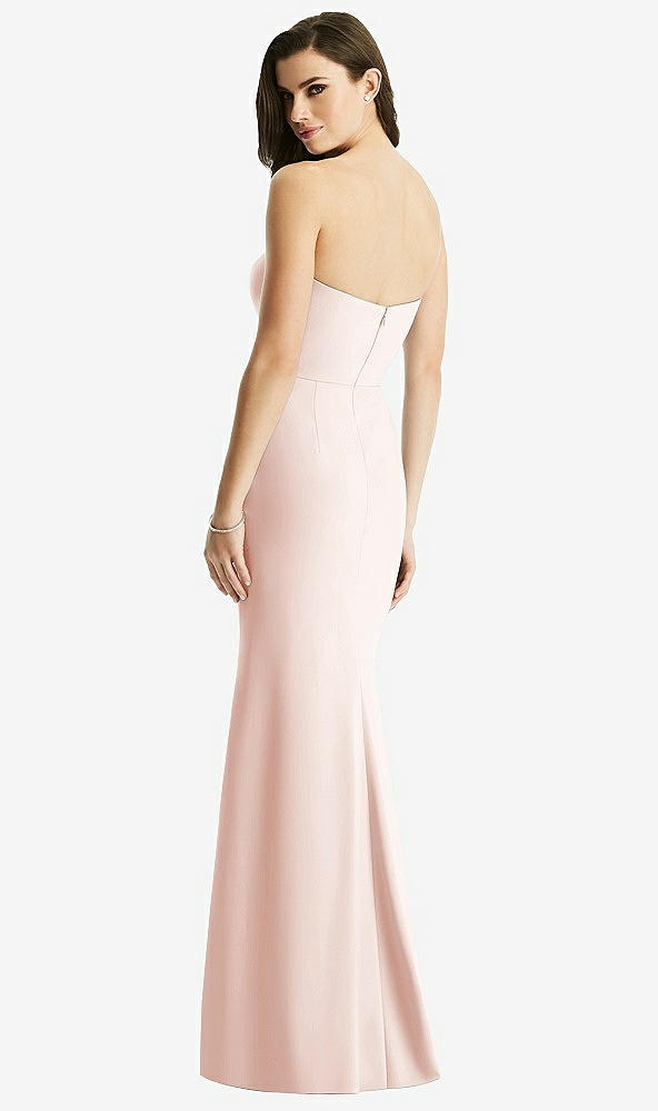 Back View - Blush & Light Nude Sheer Plunge Neckline Strapless Column Dress