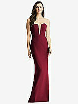 Front View Thumbnail - Burgundy & Light Nude Sheer Plunge Neckline Strapless Column Dress