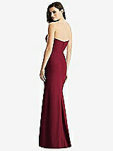 Rear View Thumbnail - Burgundy & Light Nude Sheer Plunge Neckline Strapless Column Dress