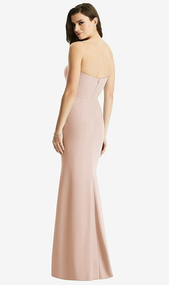 Back View - Cameo & Light Nude Sheer Plunge Neckline Strapless Column Dress