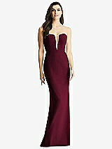 Front View Thumbnail - Cabernet & Light Nude Sheer Plunge Neckline Strapless Column Dress